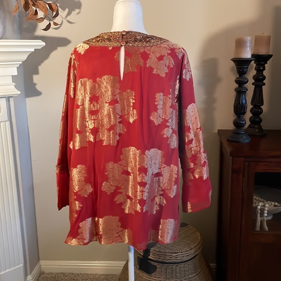 Soft Surroundings- NWT - gold and orange Bellflower Top - multi-floral - size 1X - Picture 4 of 11